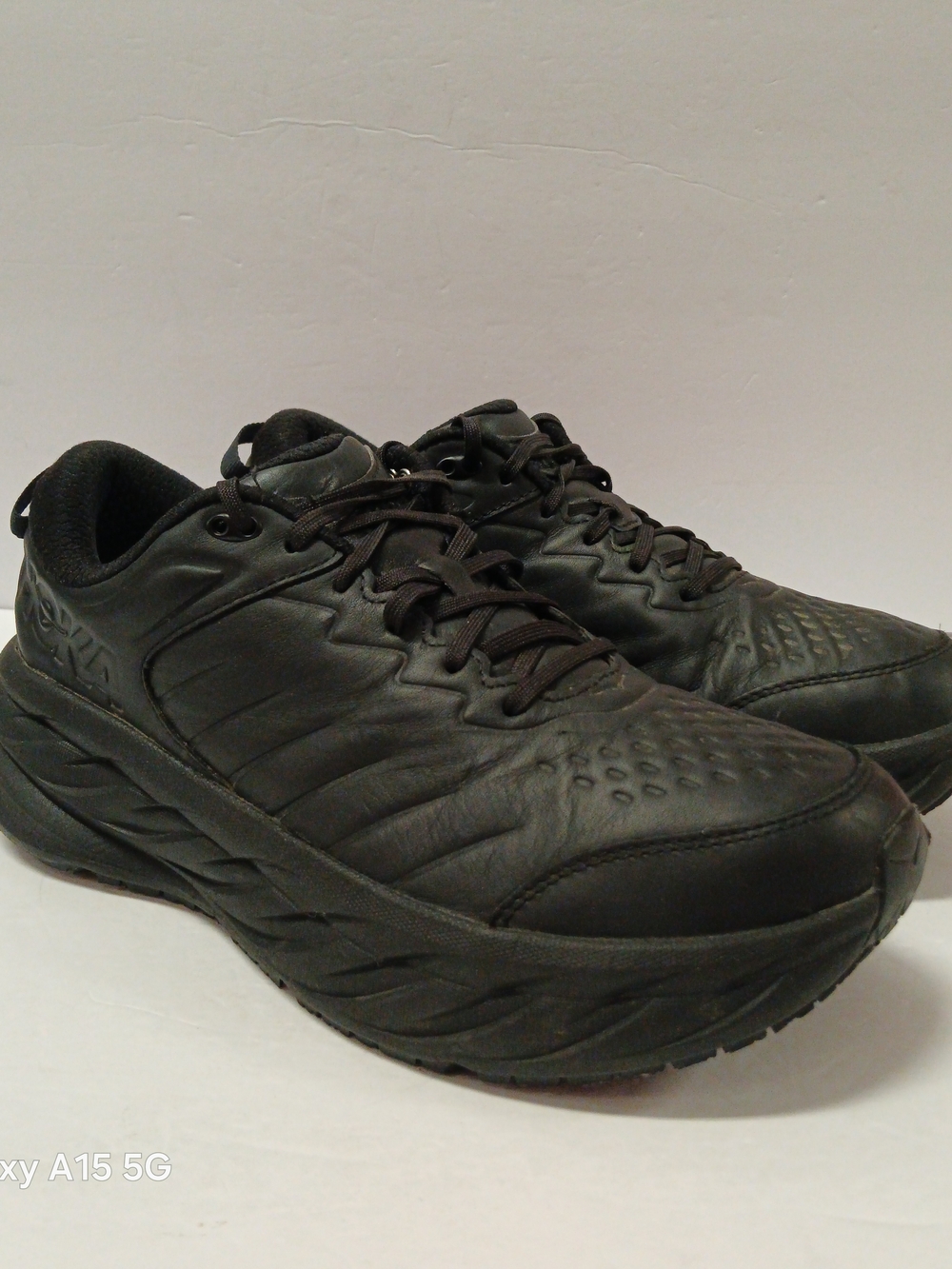 Size 11 2E Men-Hoka One One Bondi SR  Wide Black Leather Work Shoes 1129350 BBLC